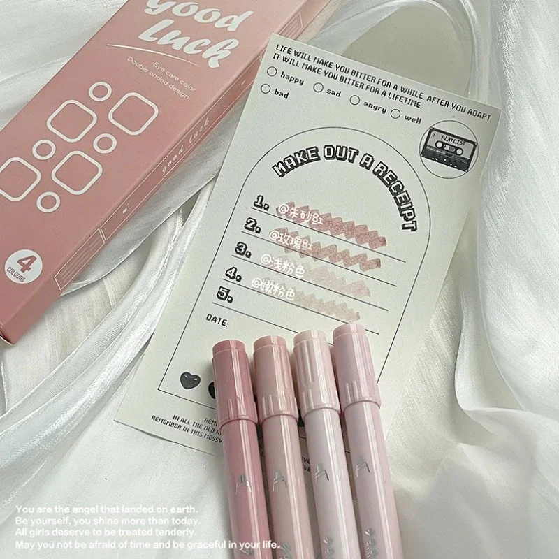 4pcs/set New Ins Gradient Color Double-head Highlighter Pen Set Review Key Marking Pen Scrapbook Special for Students