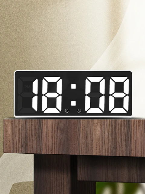 Electronic Desktop Clock Adjustable Brightness Temperature Dual Alarm 12/24H Display Temperature Display for Home Bedroom Office 6