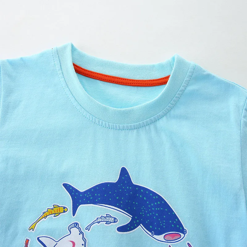 Blue New Design Boys T Shirts Cartoon Sea Sharks Children's Clothing t shirts Cotton Baby Boys Tops Tees Clothes