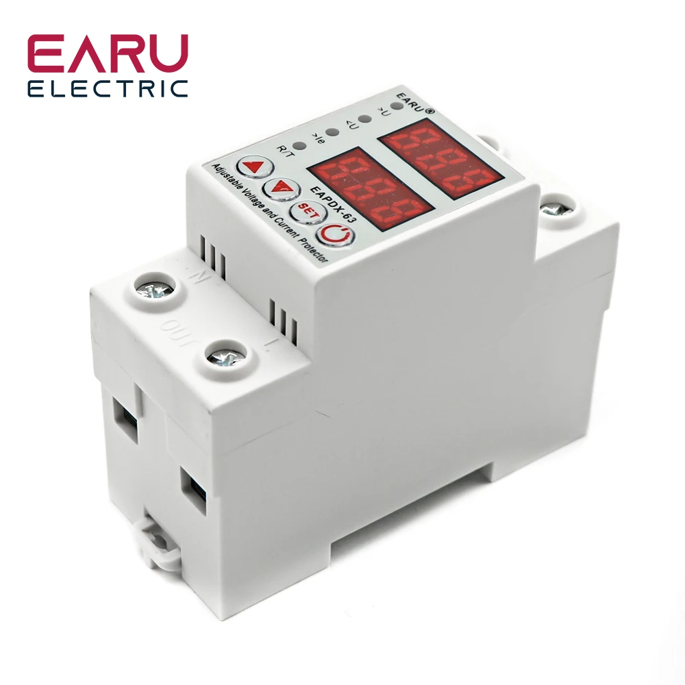 40A 63A 230V Din Rail Adjustable Digital Over Voltage Under Voltage Relay Over Current Protection kWh 220V Energy Meter voltage relay