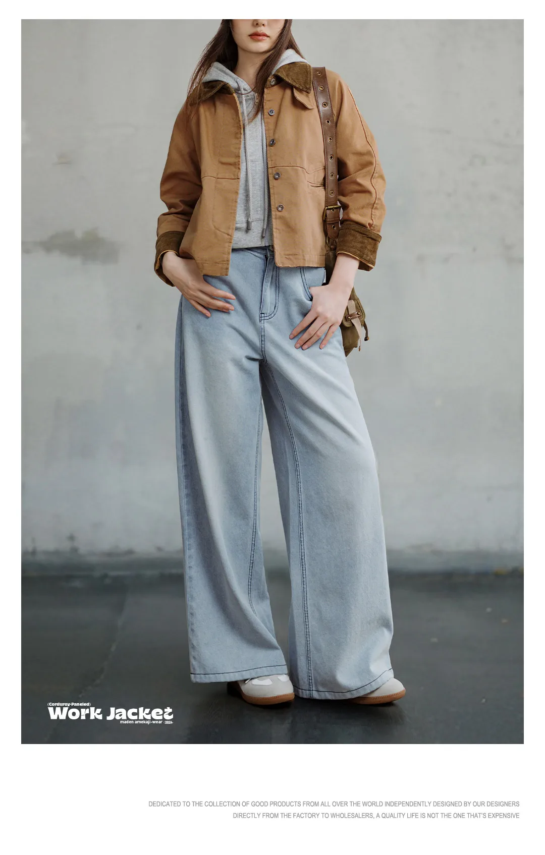 Maden Retro Khaki Corduroy Collar Jacket - lifestyle shot