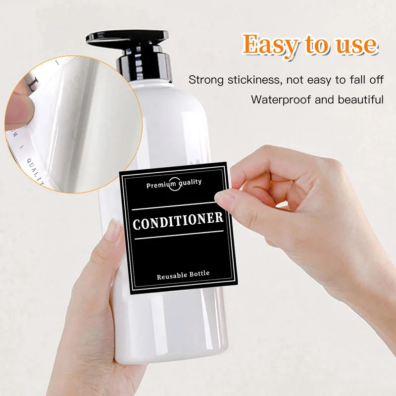 Shower Bottle Sticker Waterproof 6PCS Soap Dispenser Label Black Lotion Label Shampoo Conditioner Body Wash Bathroom Accessories bathroom labels sticker set