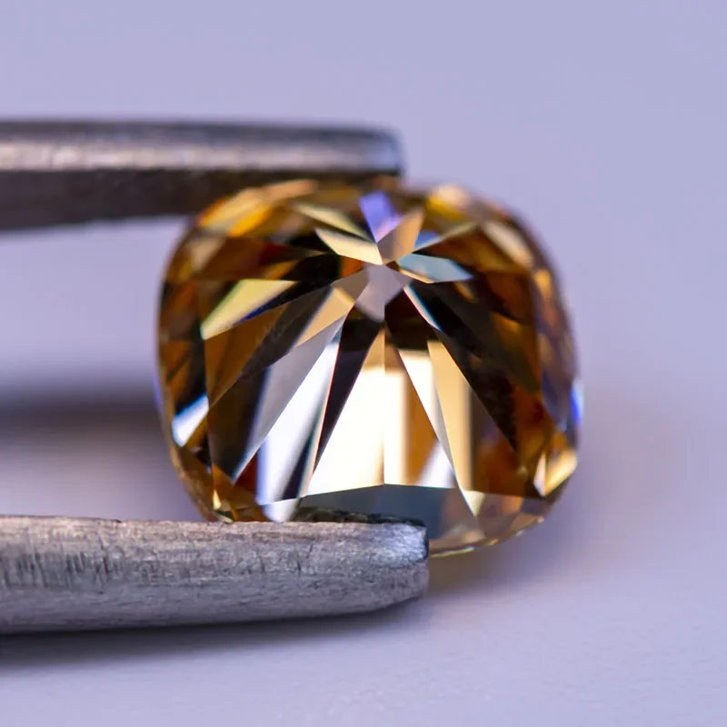 Moissanite Gemstone Cushion Cut Champagne Color  for  Lab Grow Diamond Charms Advanced Jewelry Making Materials GRA Certificate