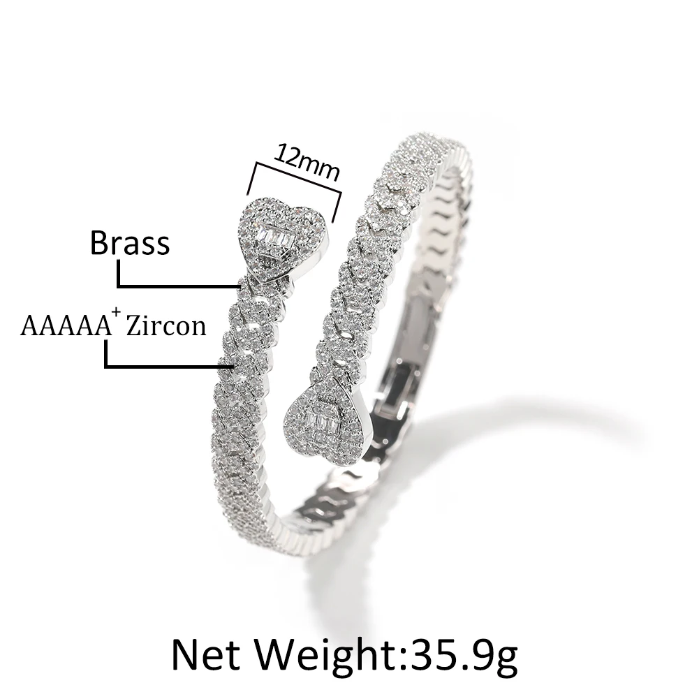 UWIN Hearts Cuban Bracelet Iced Out Baguettecz Cubic Zirconia Fashion Luxury Hiphop Jewelry
