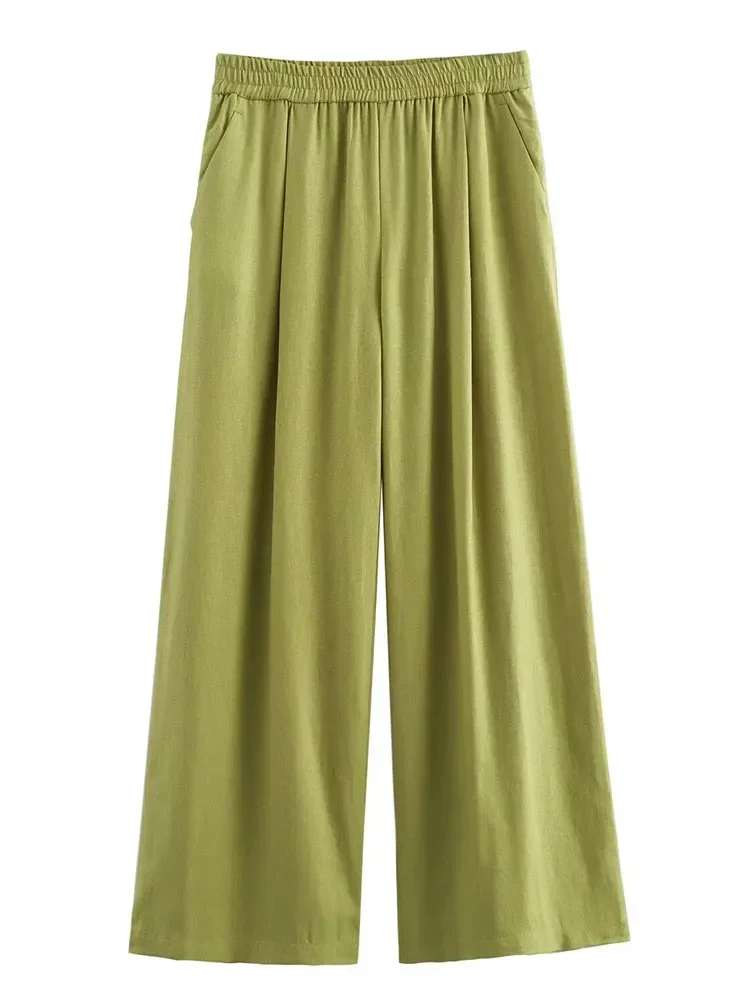Fashion Loose Thin Linen Shirt Women's Elastic Straight Leg Pants Two-piece SetSpring Women Casual Wide Leg Pants Set Korean