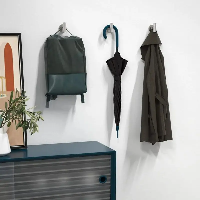 2pcs Wall Hook Stainless Steel Clothes Hanging Hooks Matte Black 3M Adhesive Key Robe Hanger Towel Holder for Bathroom Kitchen