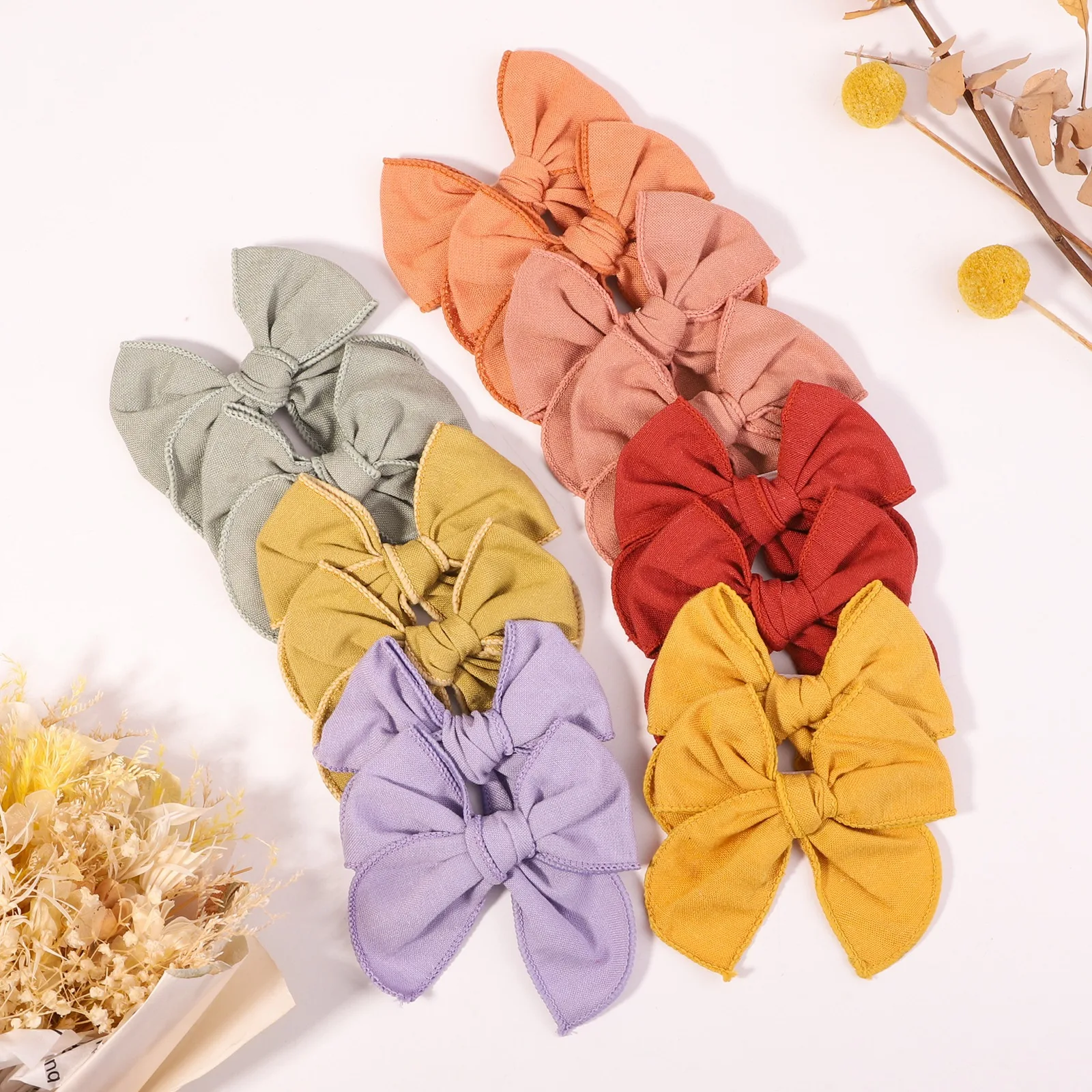 

40 Pcs/Lot, 3.5" Fable Bows Hair Clips Baby Cotton Linen Fabric Hair Bow Hairpins Girls Hair Barrettes Kids Headwear