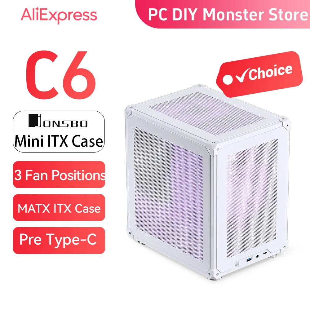 PC Case JONSBO C6 MATX Mini ITX Case For PC Type-C ATX Power Portable Mini Desktop Mesh Chassis Computer PC Case 200-255mm Graphics Card