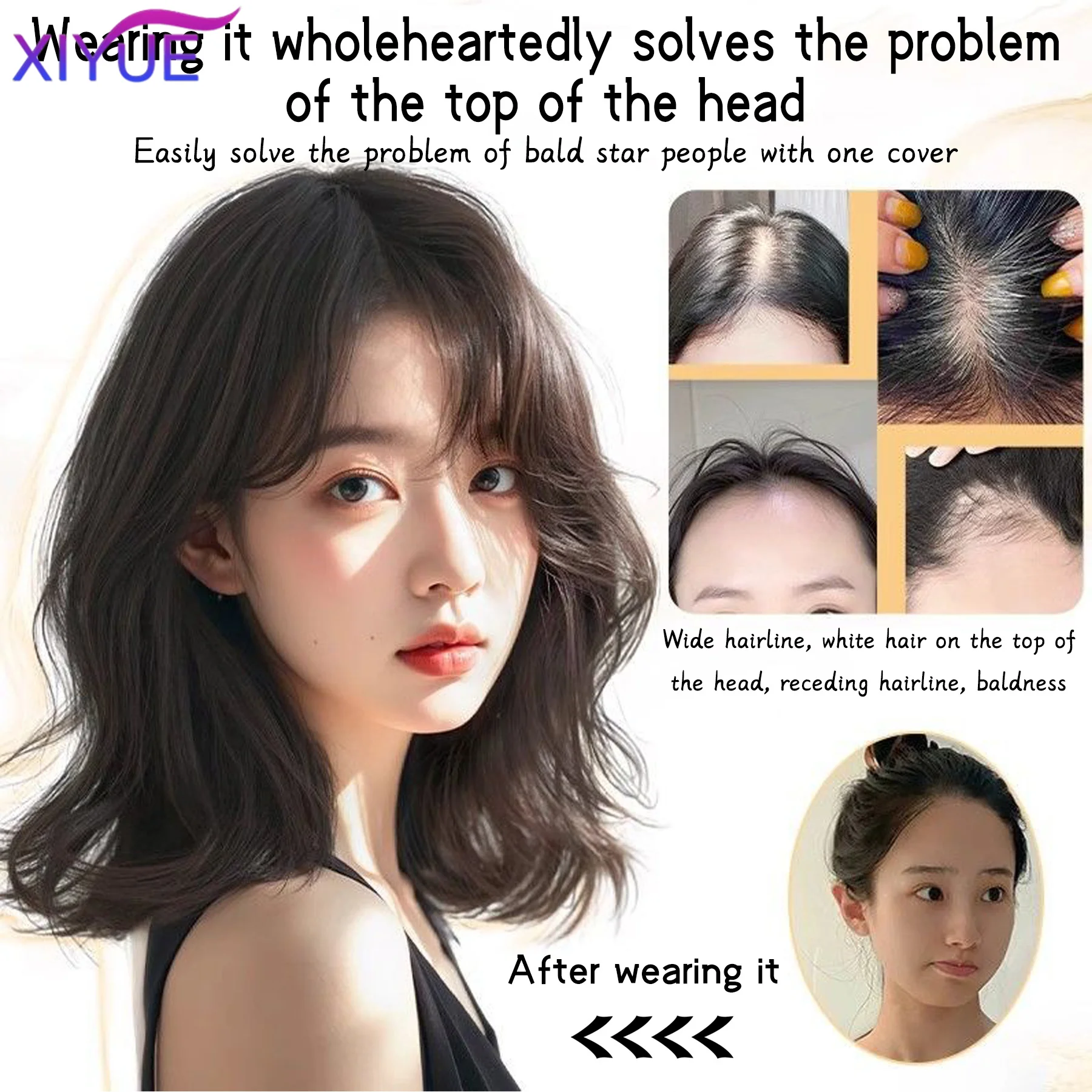 XIYUE Synthetic Long Straight Layered Hair Wig Clip in Hair Extensions Natural Fluffy Head Top Fake Hair Piece with Bang Clip