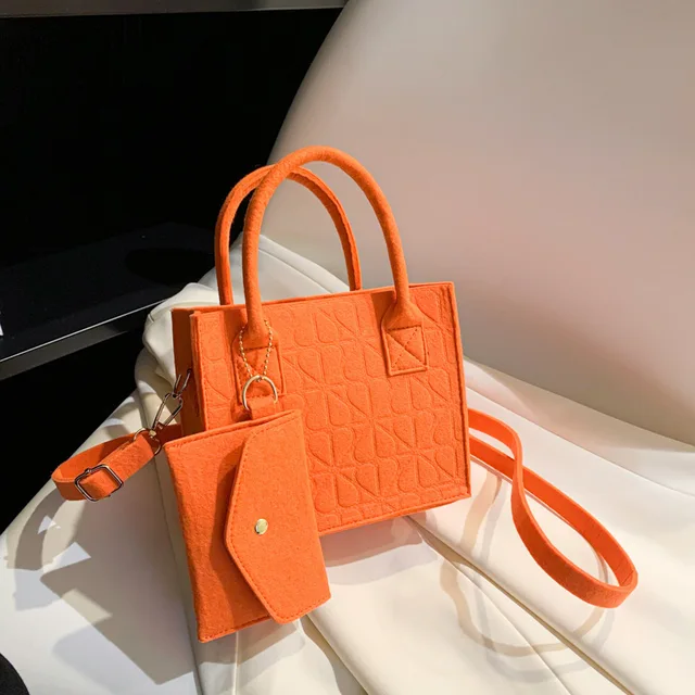 Korean Version Minimalist Embossed Felt Lightweight Handbag 2023 New Single Shoulder Diagonal Span Two-Piece Bag For Women 1