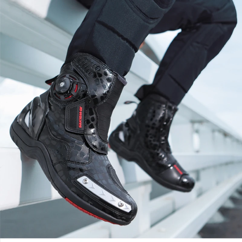 

Мужские мотоциклетные ботинки, блестящие, износостойкие и антискользящие, Водонепроницаемая дышащая обувь для езды на трассе