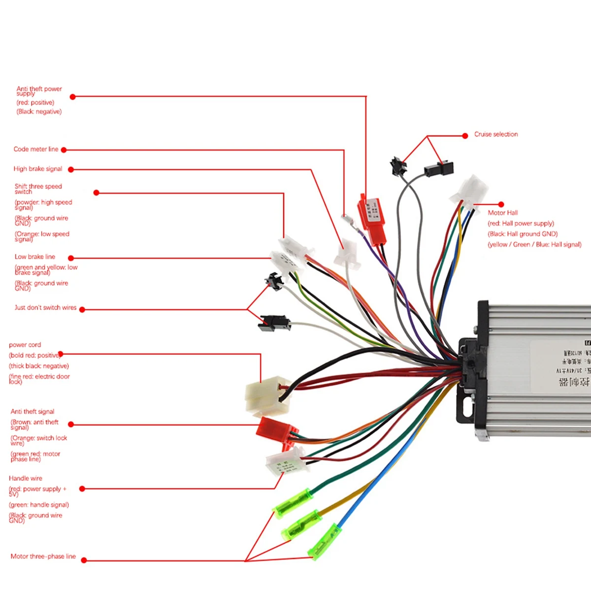 E-Bike Brushless Controller 36V 48V 350W 6 Tube Dual Mode for Electric Bicycle Scooter Speed Intelligent Dual Motor Part