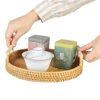 Handwoven Rattan Storage Tray Fruit Cake Wicker Basket With Handle Dinner Serving Tray Breakfast Bread Food Plate Round Shape 2