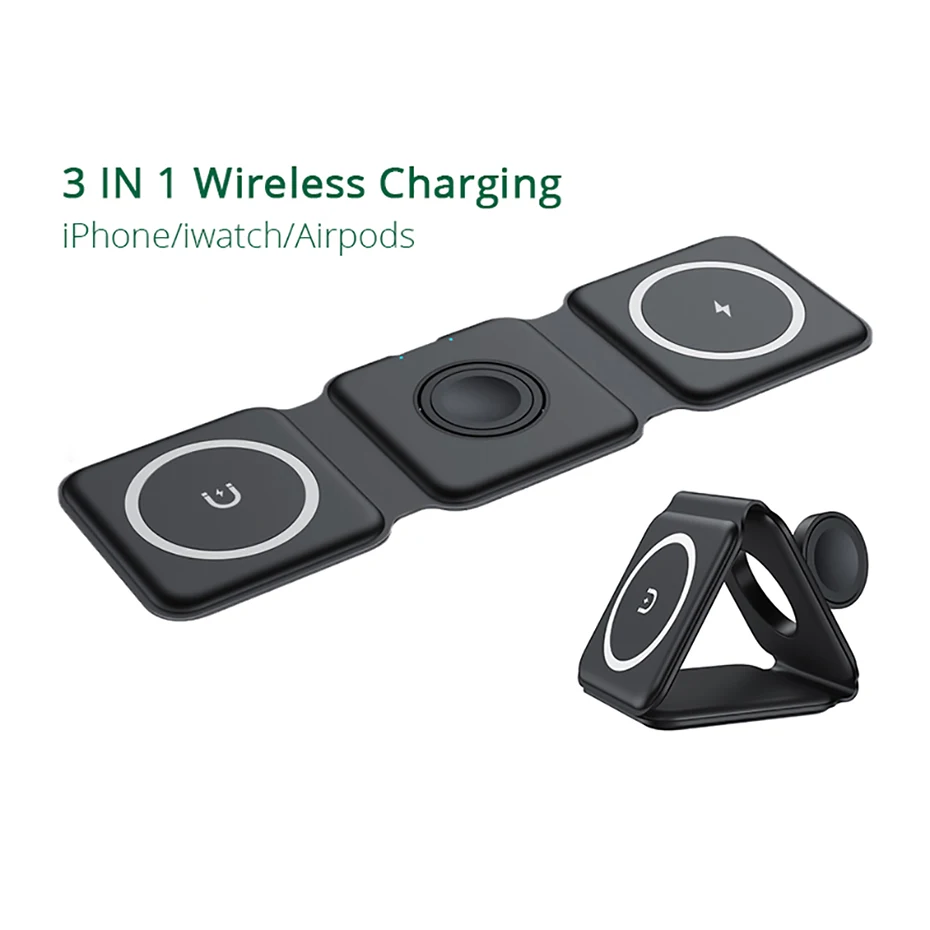 3 in 1 Magnetic Wireless Charging Station for Multiple Devices, Fast portable multifunction traveling wireless charger, Magnetic Foldable Charging Pad, Compatible with smart Phones, watches, AirPods