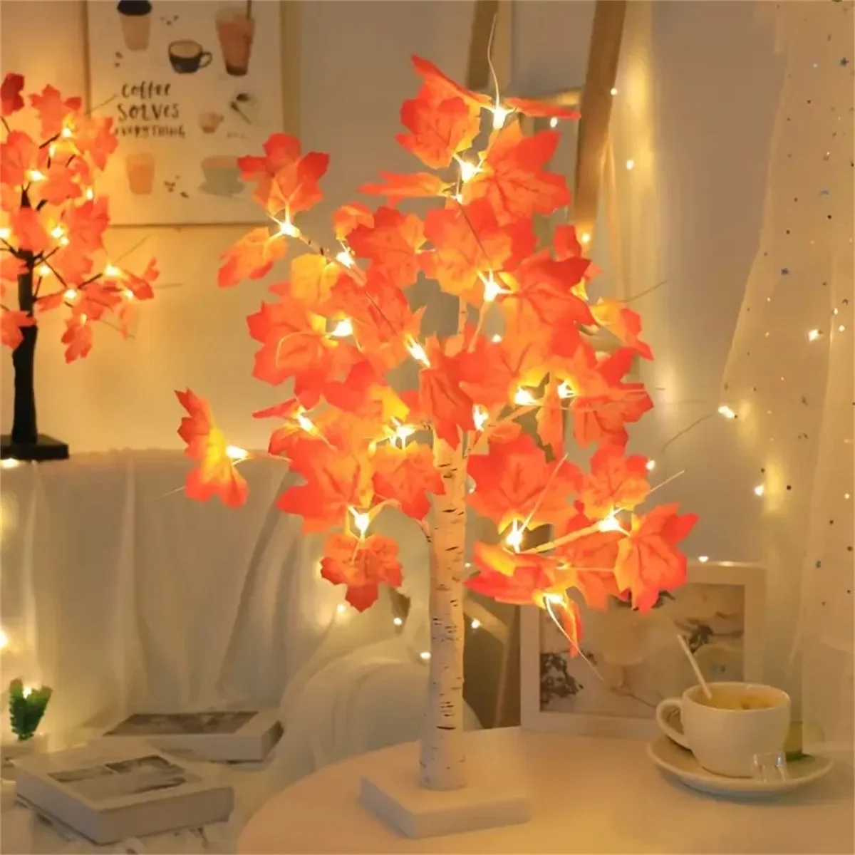 LED Maple Leaf Tree Night Light USB Battery-operated Garland Thanksgiving Tree Lamp Simulation Landscape Lamp Holiday Decor