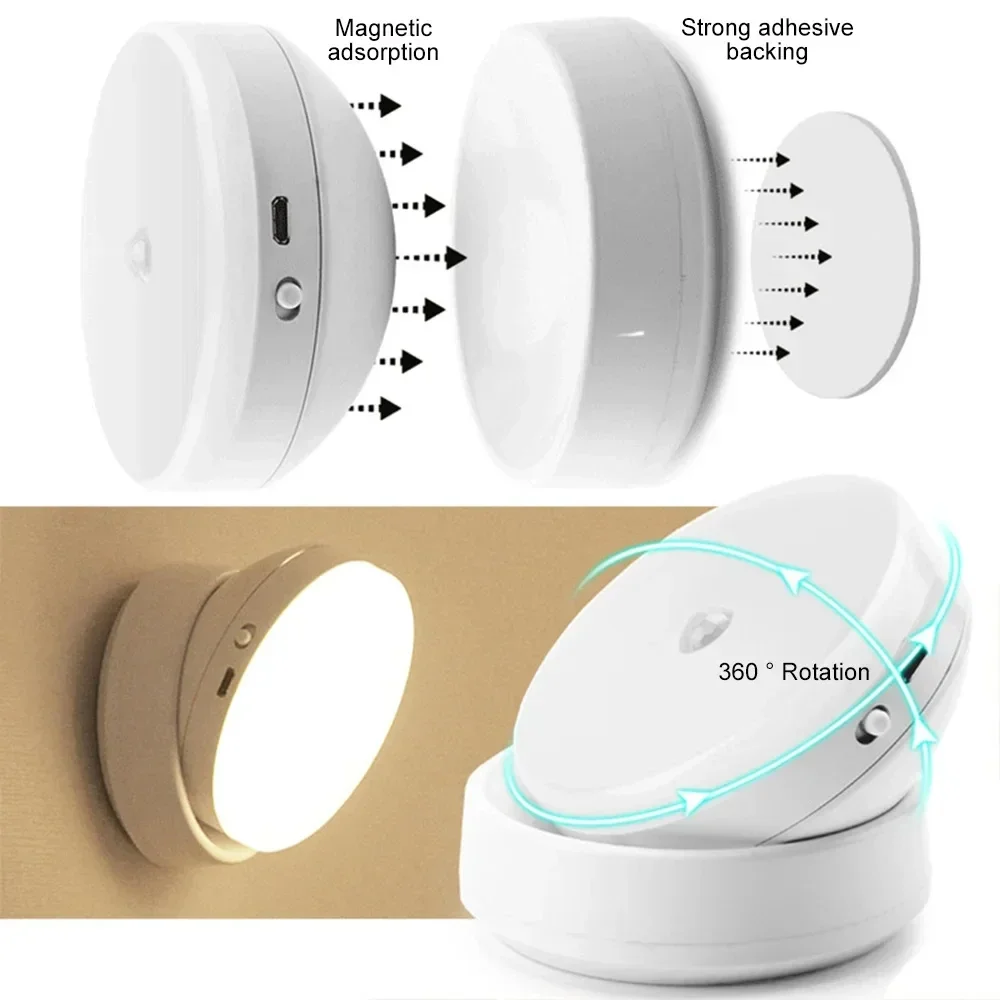 PIR Motion Sensor LED Night Light Human Presence Detector Wall Lamps USB Rechargeable Wireless Closet Night Lamp Cabinet Light