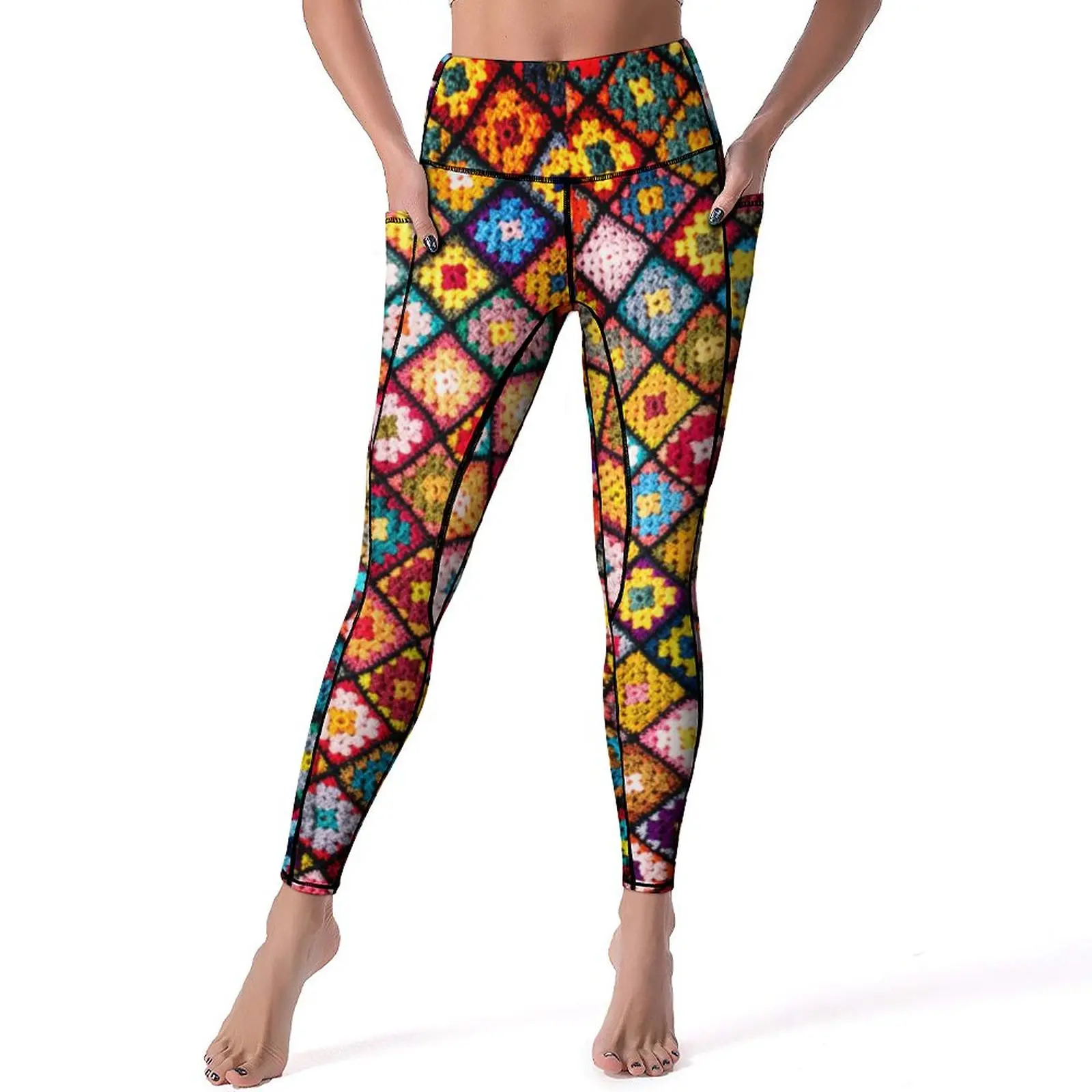 

Vintage Patchwork Yoga Pants Boho Hippie Print Leggings High Waist Fashion Yoga Sports Tights Stretch Fitness Running Leggins