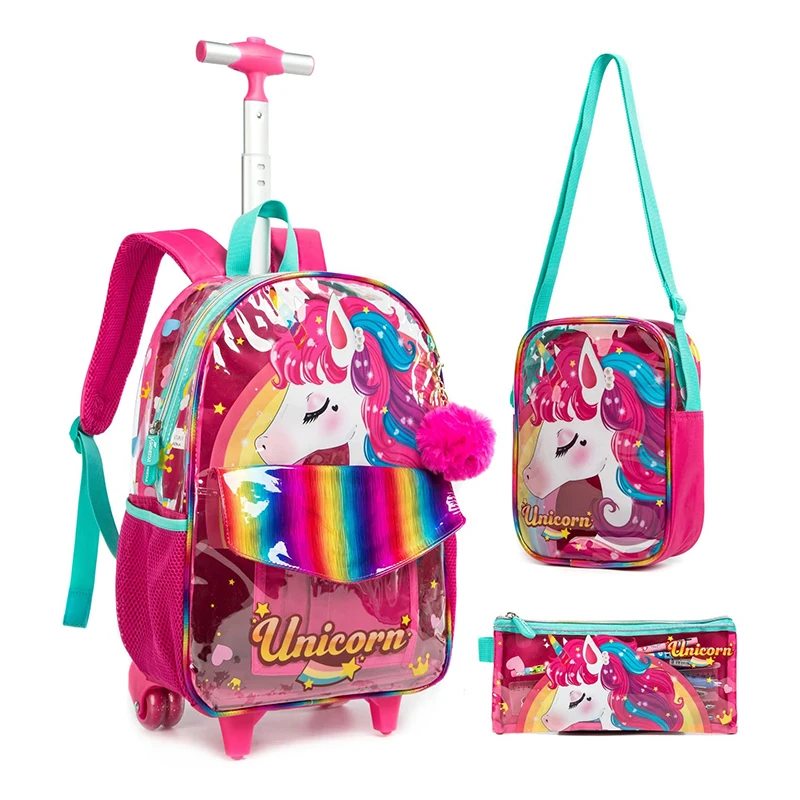 

16 Inch School Rolling Backpack Bag for Girls Primary Schoolbag with Wheels 3pcs/set Kids Wheeled Backpack School Trolley Bag