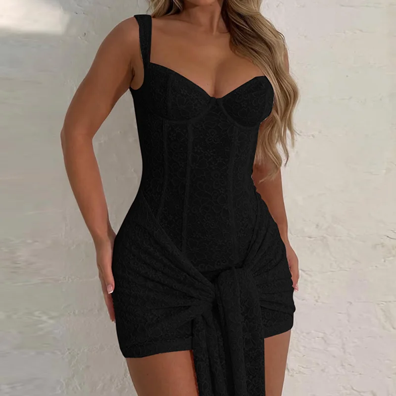 Hugcitar Frauen Fashion Floral Print Straps Patchwork Bandage Zipper Sexy Bodycon Mini Kleid Sommer Outfit Festival Nachtclub – Detail 33
