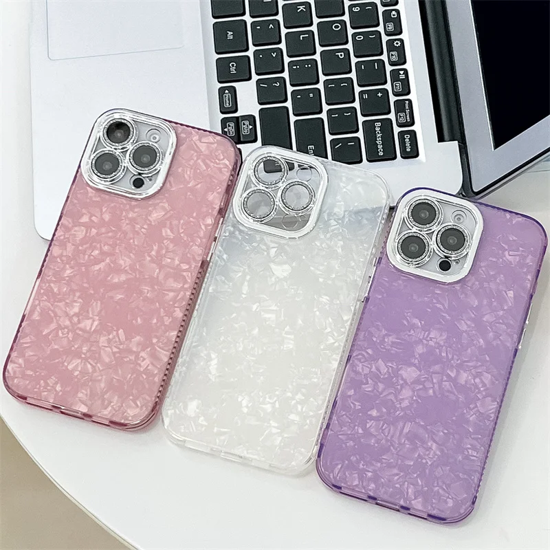 Custodia per telefono in marmo con increspature laser per iPhone 16 Plus 15 14 13 Pro Max, rigida in PC, glitter, protezione per fotocamera, antiurto, cover posteriore_voghion.com