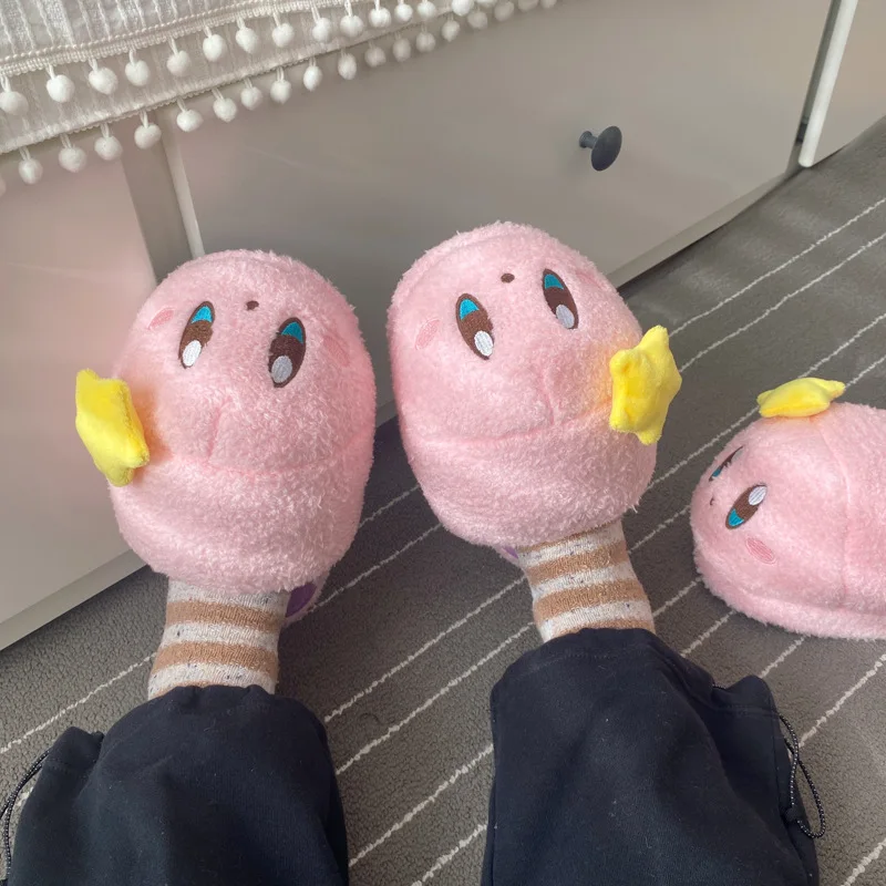 

Kawaii Kirby Teenage Girl Slippers Cute Long Plush Warm Home Cotton Shoes Women's Casual Flat Non-slip Soft Bottom Winter