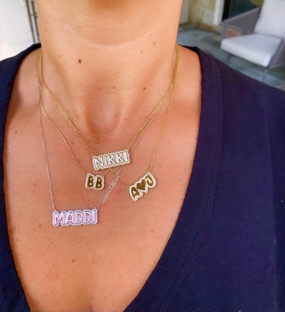Customized Necklace New Enamel Name Necklace For Women Personalized Crystal Letter Nameplate Pave Outline Necklace Jewelry Gifts