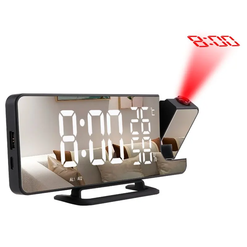 

FM Radio LED Digital Projection Alarm Clock Desktop Temperature Humidity Electronic Watch Christmas Halloween Gifts Decoration