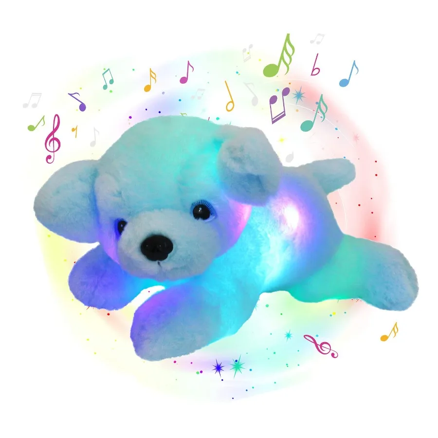 Blue Doll Cotton Plush Toys Dog Throw Pillows with LED Musical Stuffed Animals Soft Cute Kawaii Gift for Girls Kids Decor