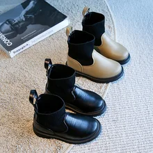 

Korean Style Kids Boys Fashion Boots 2021 Winter Children Warm Sock Boots Low Heels Non-slip PU Waterproof Matte Girls Boots