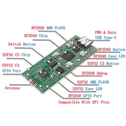 Raspberry Pi Pico RP2040 + ESP32 C3 Dual-MCU-Board RP2040 Chip Onboard double MCU WIFI Bluetooth