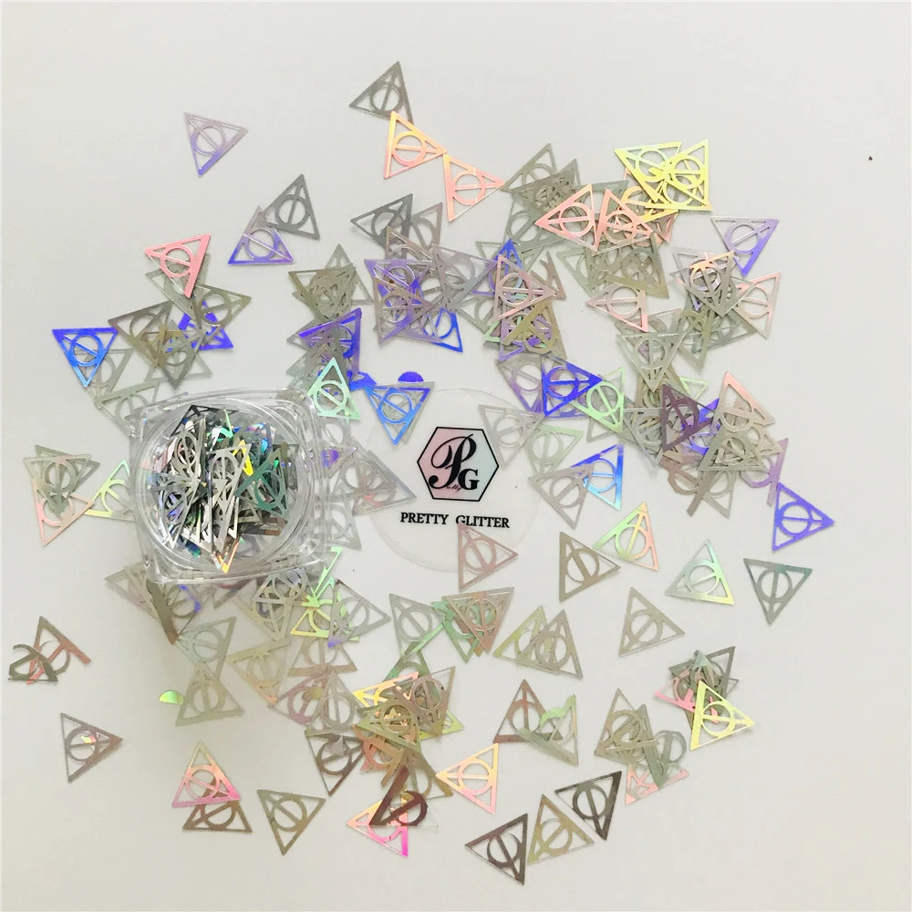 

PrettyG 1 Box Potter and the Deathly Hallow Shape Hollow Triangles Holographic Glitter Sequins for DIY Art Craft Nail Decoration