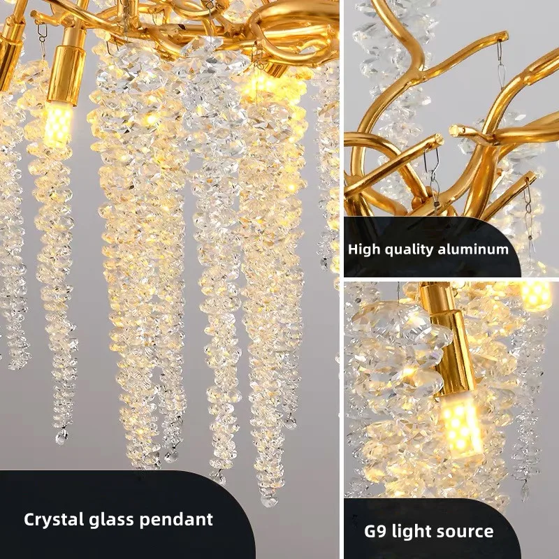 Round Branch Crystal Chandelier For Dining Room Kitchen Living Room Bedroom Gold Modern Luxury Hanging Branches Chandeliers led chandelier,ceiling chandelier,art lighting fixtures
