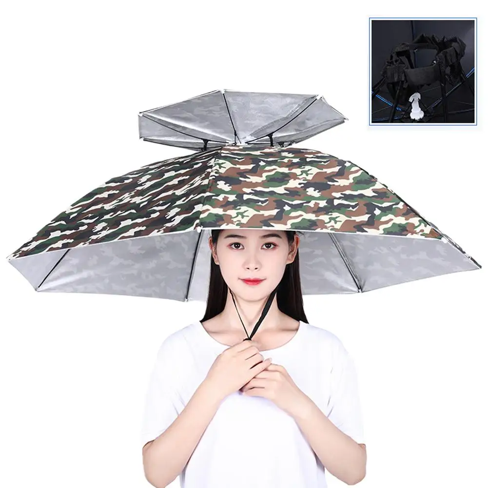 Outdoor Head-mounted Umbrella Hat Foldable Portable Fishing Hiking Fishing Hats Waterproof Outdoor Camping Cycling Sunshade M9G7