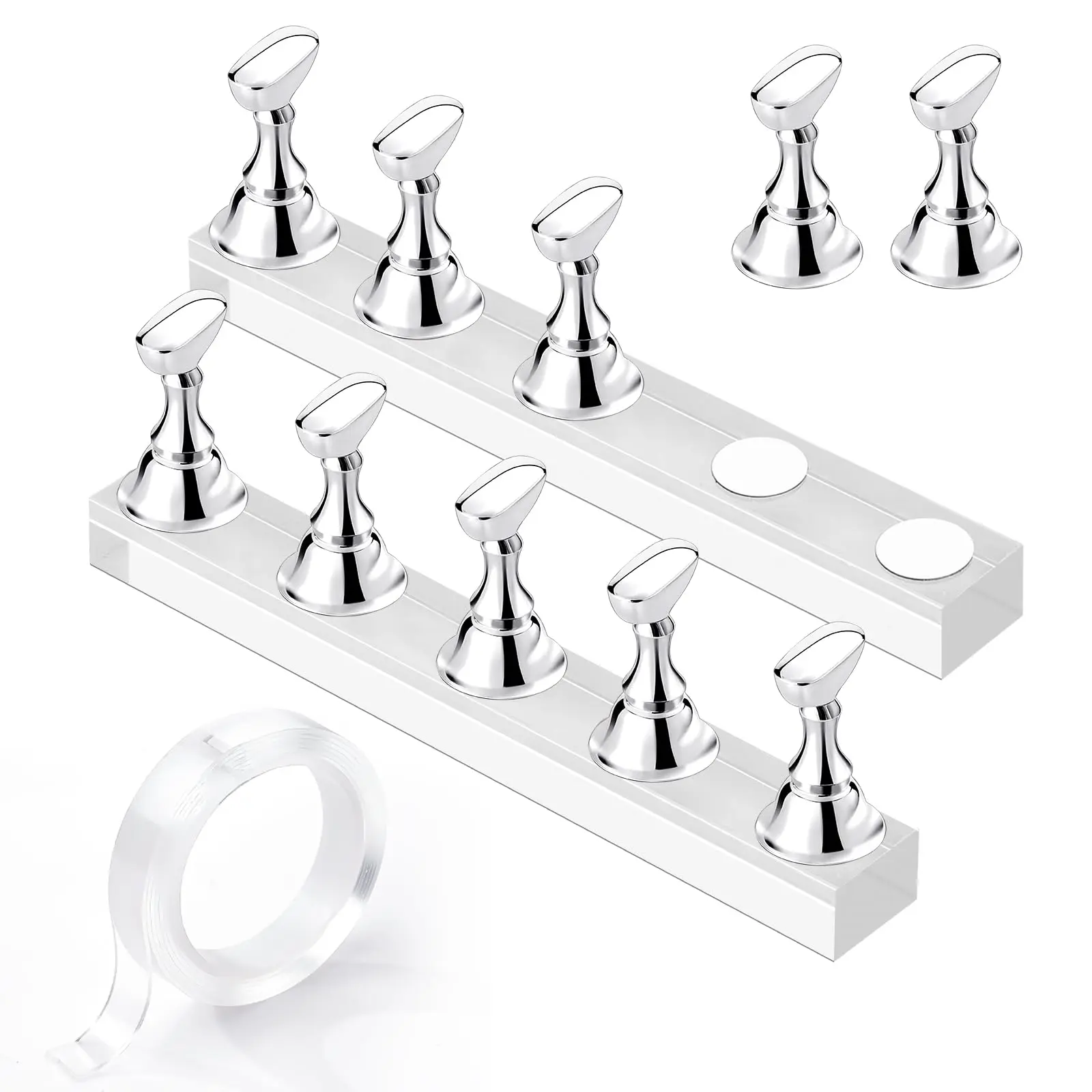 2Set Magnetic Nail Art Display Stand Set Press Nail Holder Acrylic Magnetic Tips With Double-sided Tape  For Home Nail Salon DIY