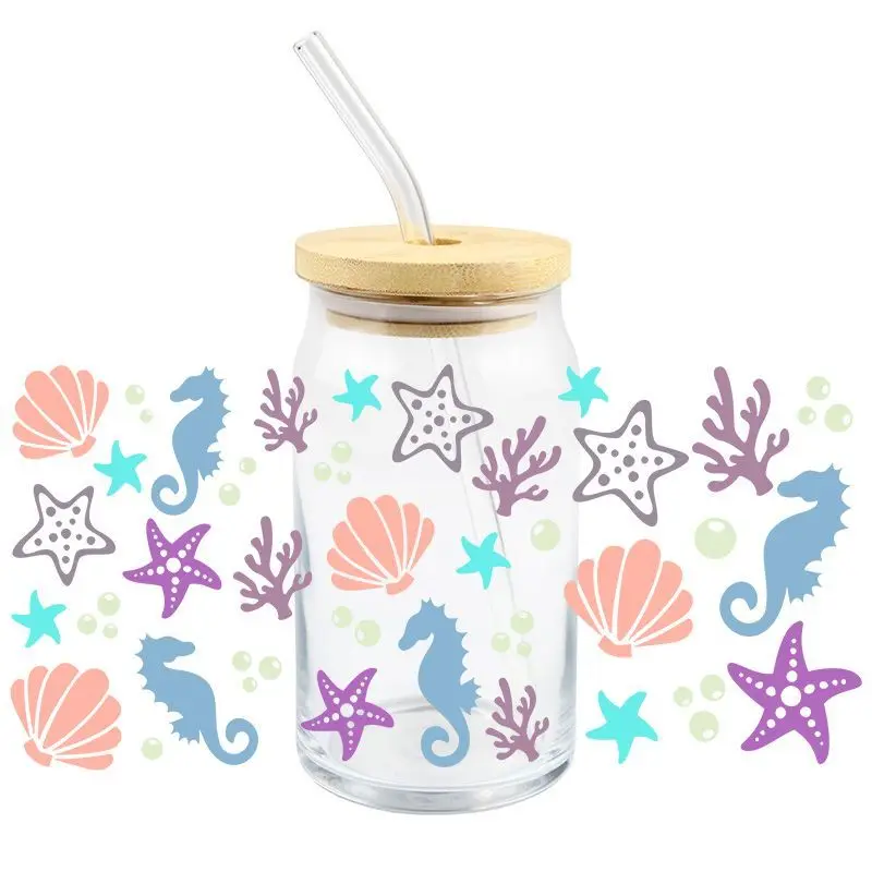 Marine Organism UV DTF Wrap Transfer Stickers for 16OZ Glasses Cups Mugs sticker cups,uv dtf wrap transfer