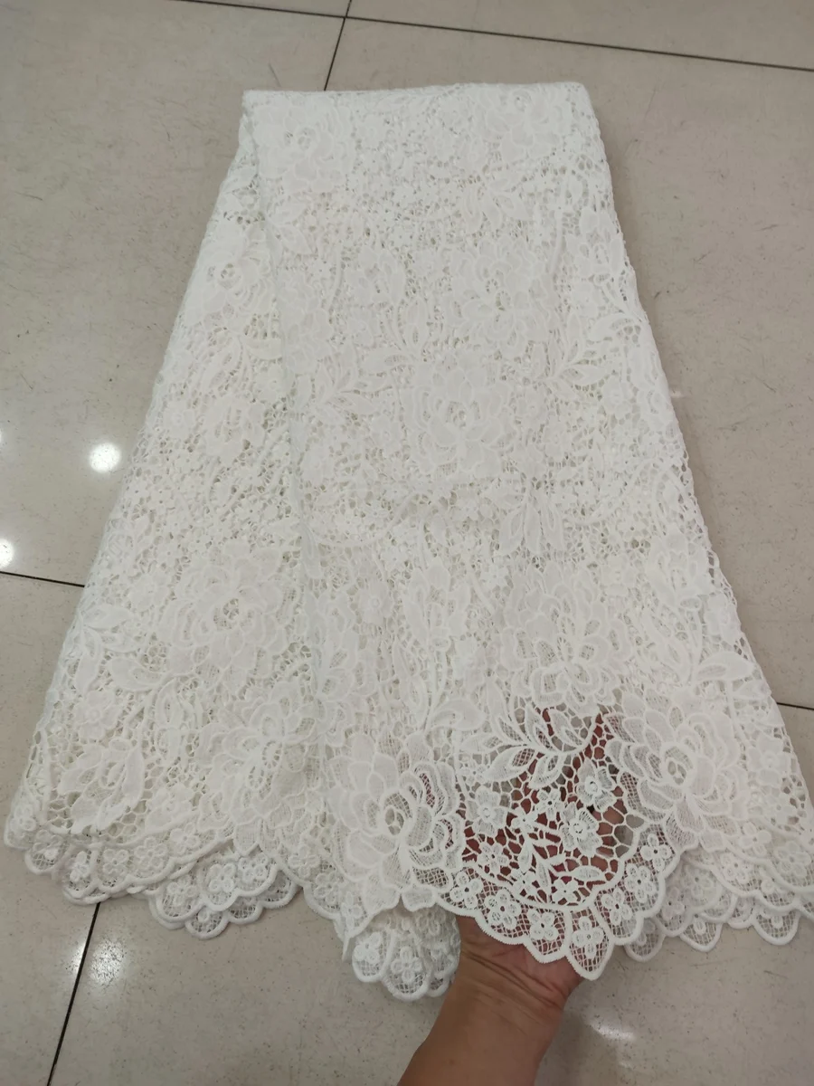

2023 Classical Design High Quality African MIlk Silk Guipure Cord Lace Fabric Water Soluble French Nigerian Lace Fabric KJFT2327