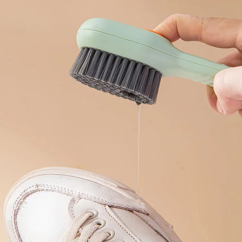Multifunctional Long Handle Shoe-shiner Brush With Silicone Rope PP Clothes Cleaner Soap Dispenser Cleaning Tool Banister Brush
