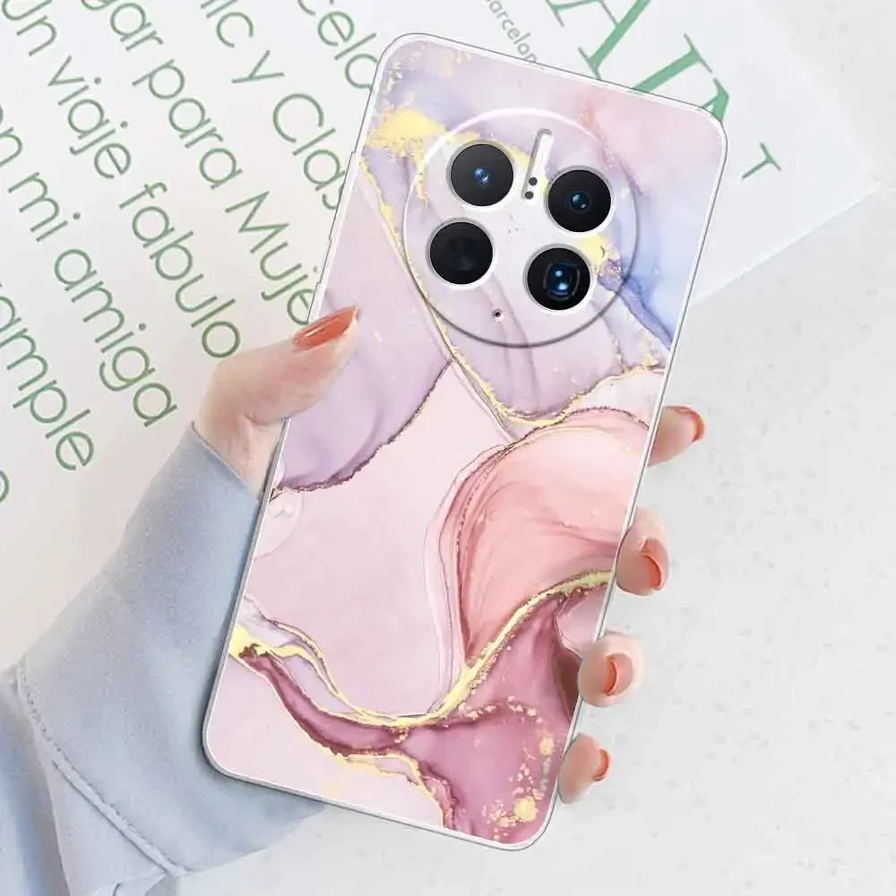 Elegant Marble Design Transparent Silicone Case for Huawei Mate 50 Series - Soft and Durable Protective Shell