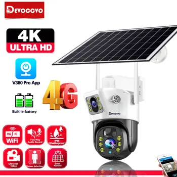 4K 4G SIM 태양광 무선 감시 카메라, 야외 CCTV PTZ 카메라, PIR 인간 감지 컬러 야간 투시경 보안 보호