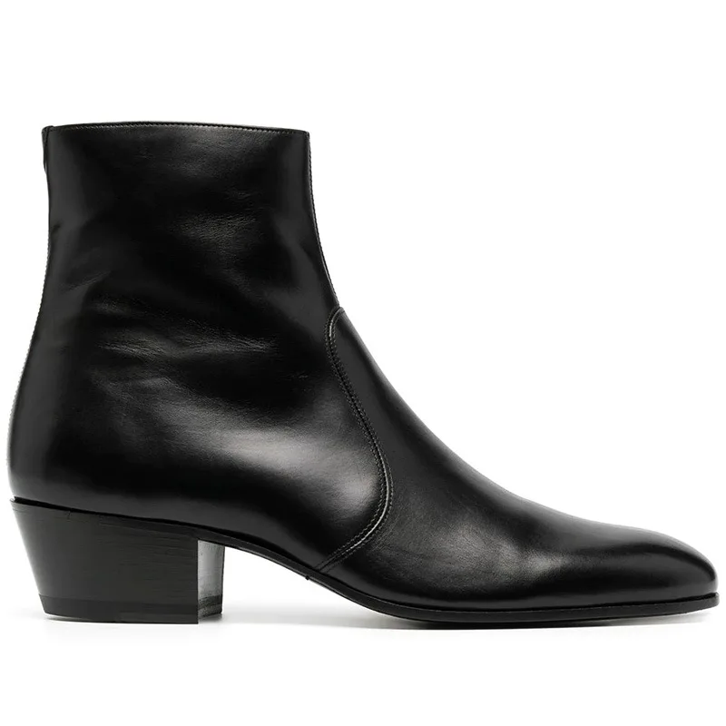 Genuine Leather Men Chelsea Boots Black Zipper Boots for Men Vintage Motorcycle Ankle