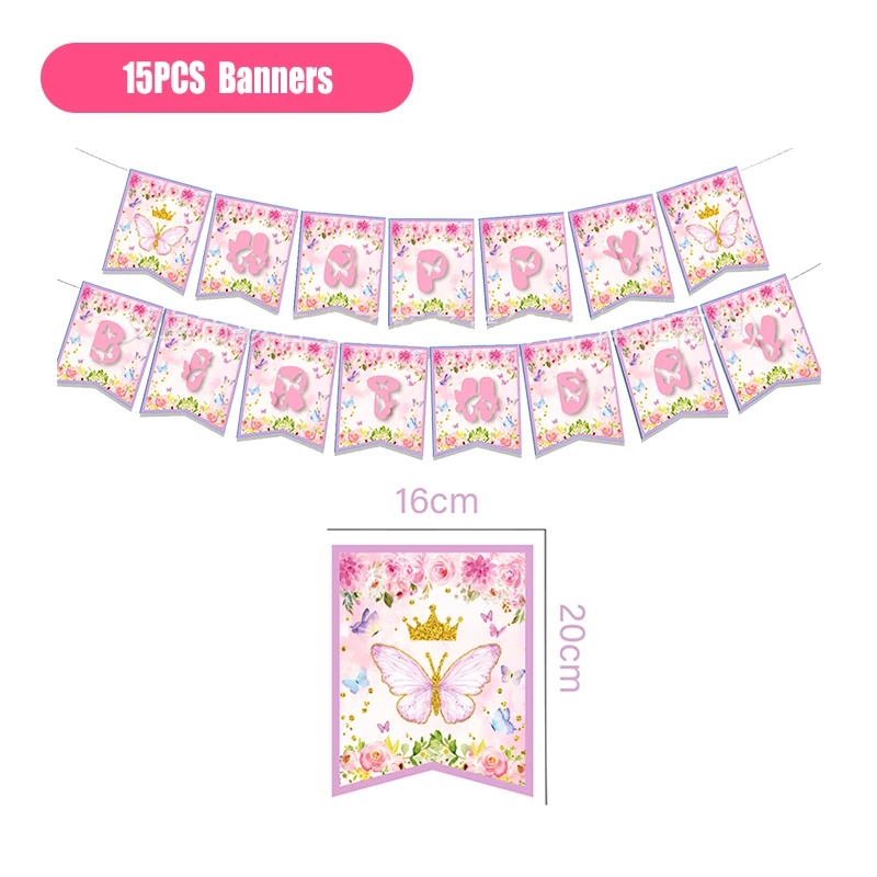 thumbnail image 1 of Decoración para fiesta de cumpleaños con mariposas moradas y rosas, vajilla con temática de mariposas, vasos de papel, platos, globos, suministros para fiestas para niñas, 1 of 5