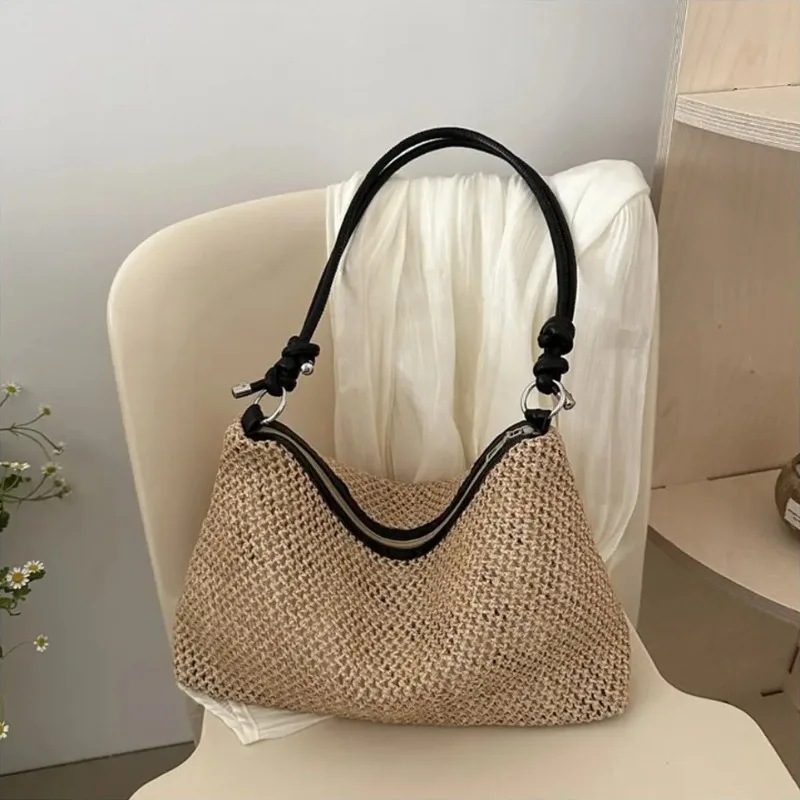 Boho Rattan Straw Bag Fashion Woven Large Capacity Handbag Handmade Braid Shoulder Bag for Women Summer Beach