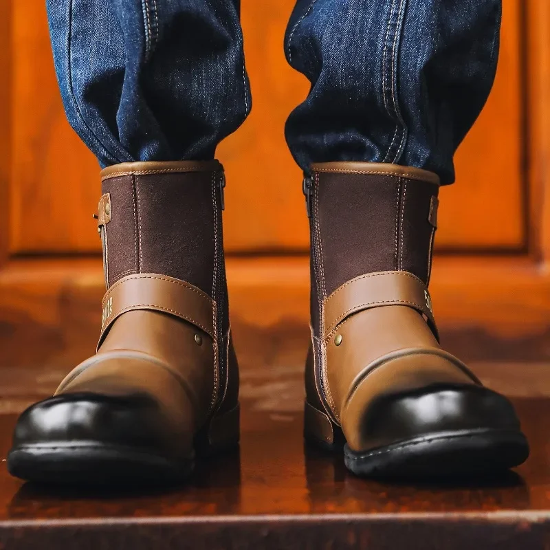 Retro Men's Leather Shoes Fashion Mens Boots Wear-resistant Non