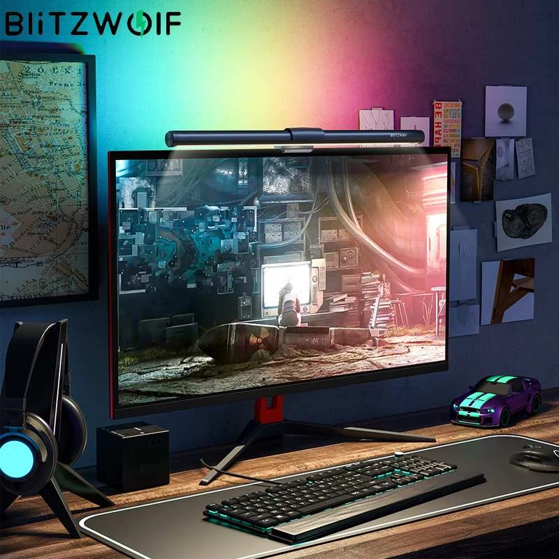 BlitzWolf Lámpara de escritorio RGB, regulable, para oficina, Monitor de pantalla de ordenador, barra de luz colgante, lámparas de mesa para el cuidado de los ojos, para lectura de | -