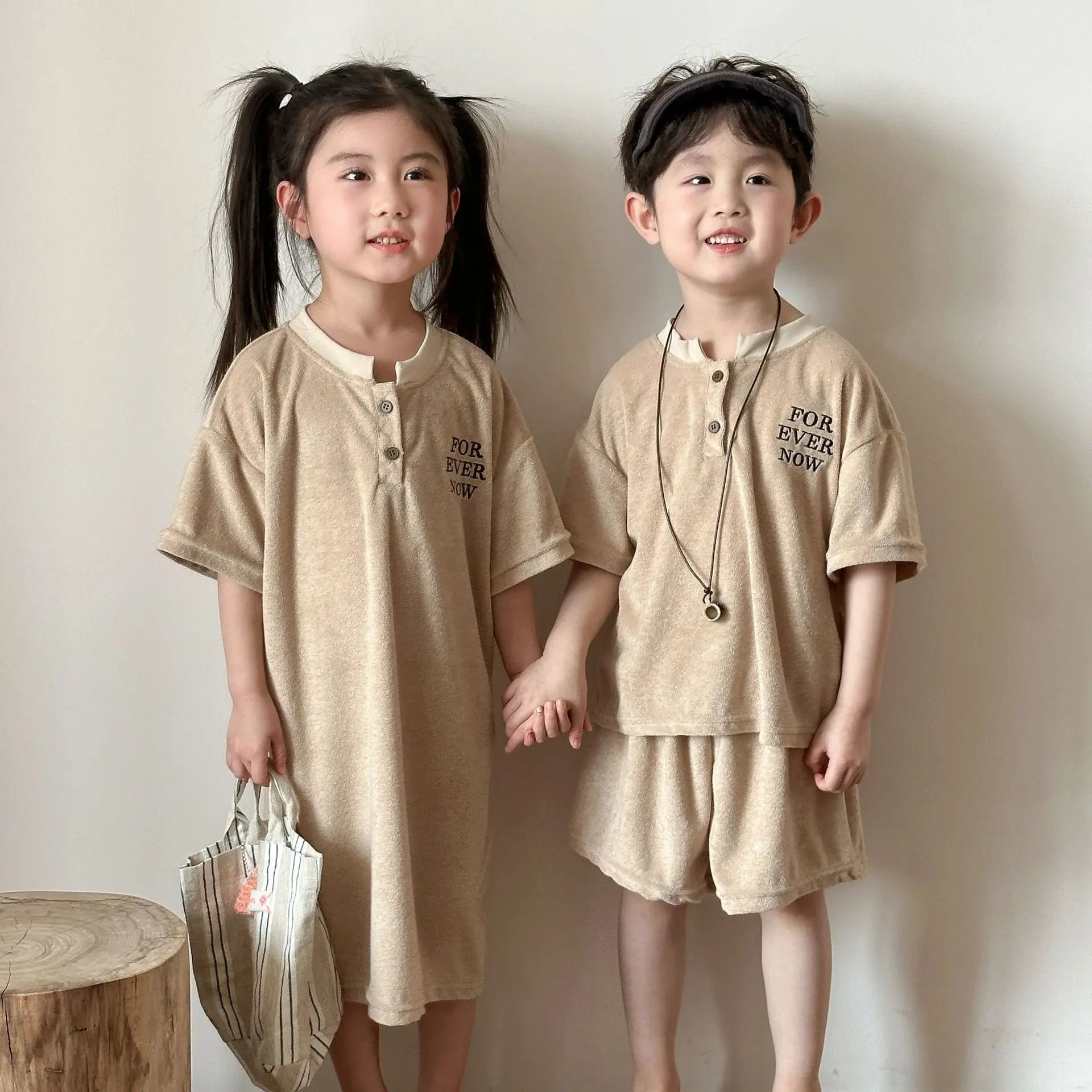 Brother And Sister Summer Korean Leisure Boy Suit T Shirt + short Or Baby Girl Short Sleeve Dress