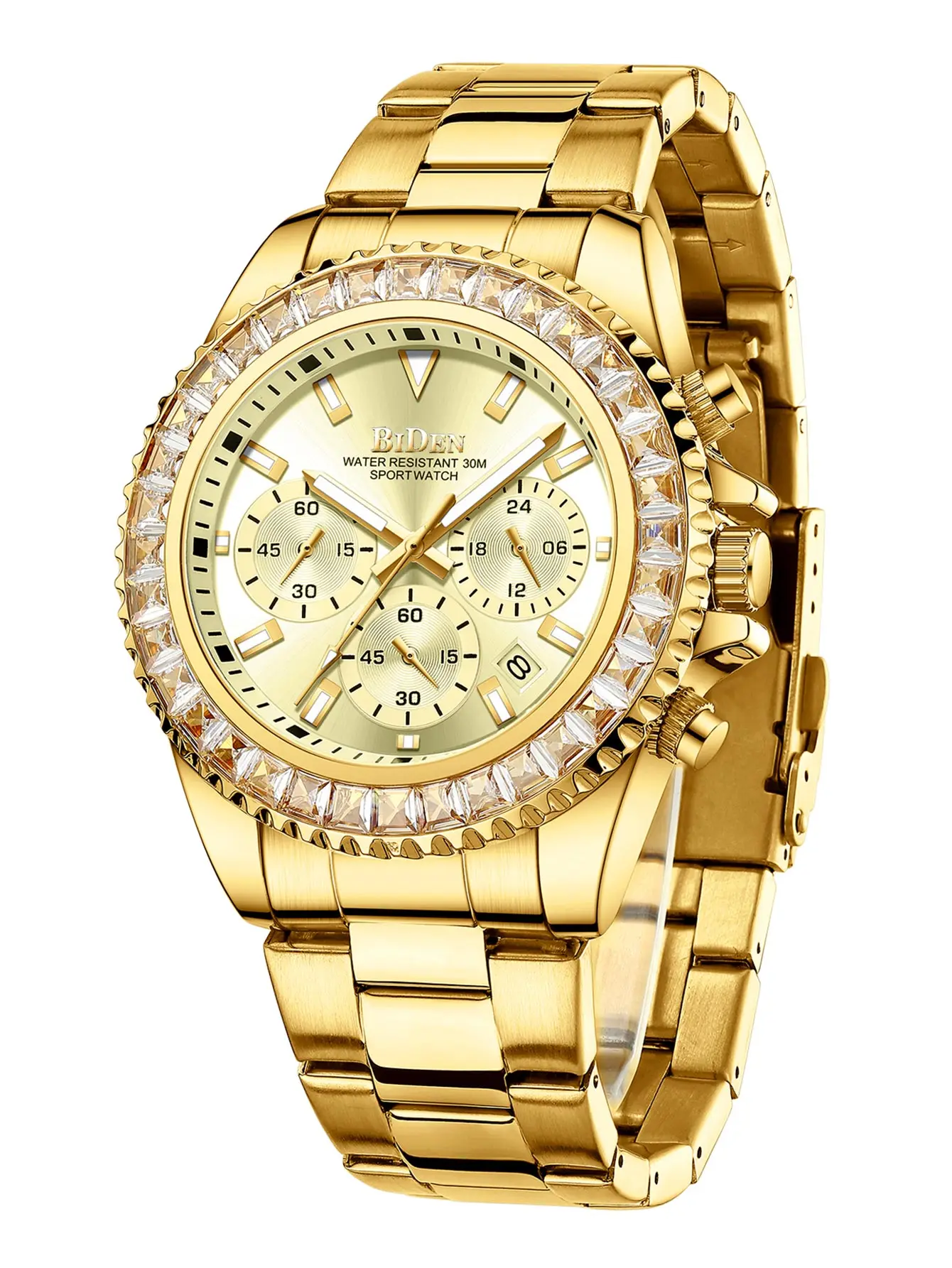 BIDEN Mens Chronograph Stainless Steel Strap Waterproof Date Quartz Watch, Business Casual Wrist Watches 5