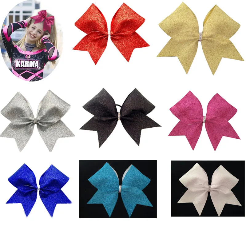 1pieces New  Silver Glitter Ombre Cheer Bow Cheerleading Dance 7.5inch Hair Bow With Elastic Rubber Band