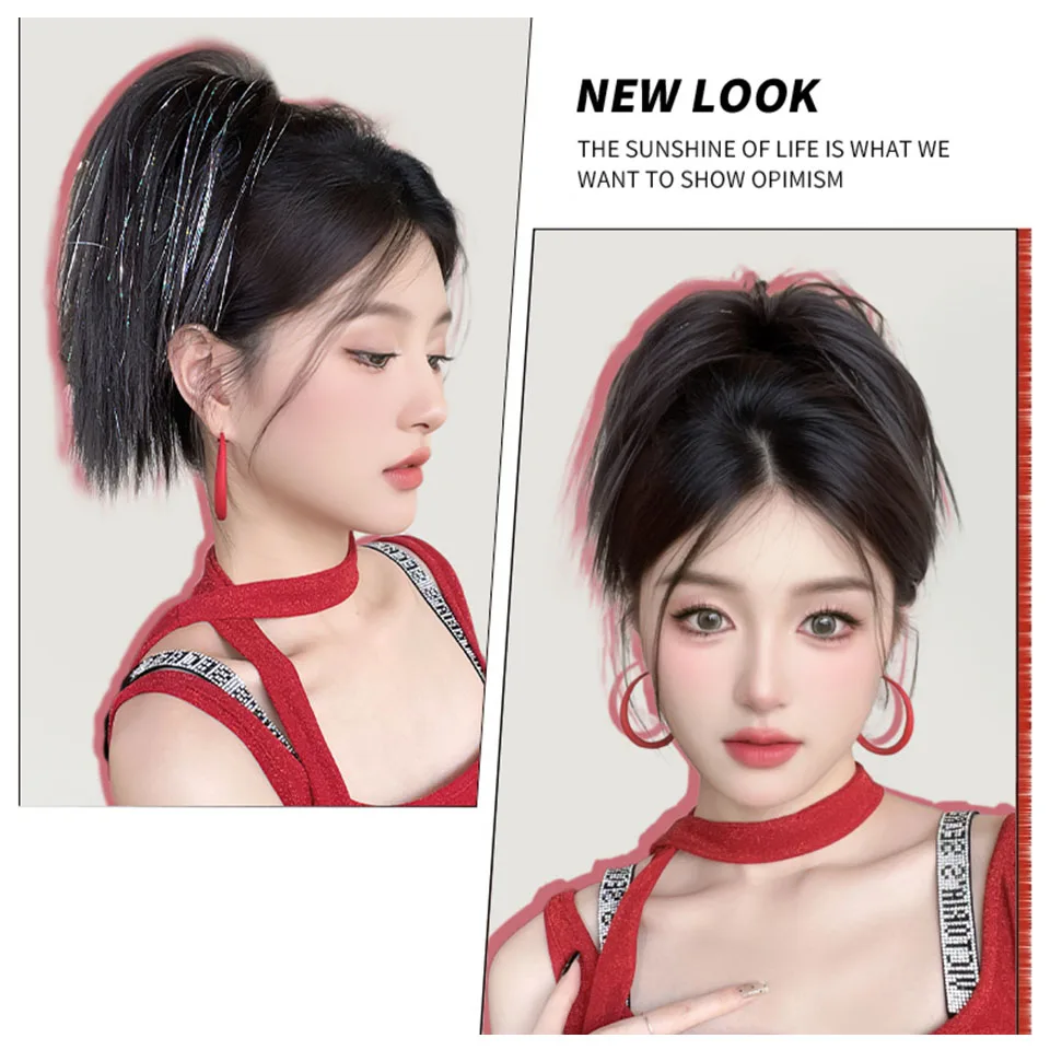 Synthetic Hair Short Straight Chignon Ponytail Clip for Women