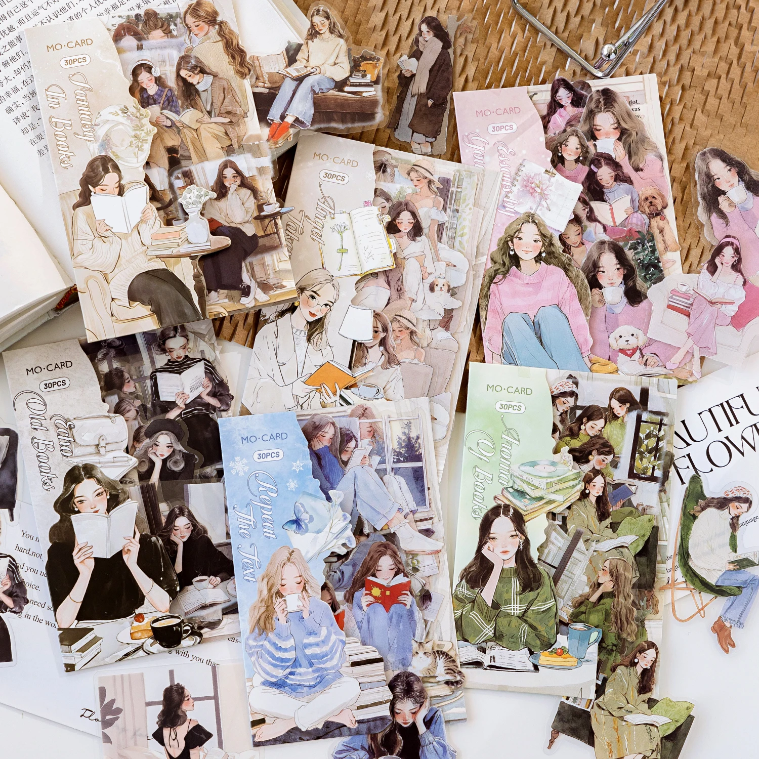 Decorative Stickers 30 pcs/pack Reading girl Stickers Aesthetic Stick Labels For Diary Album Scrapbooking