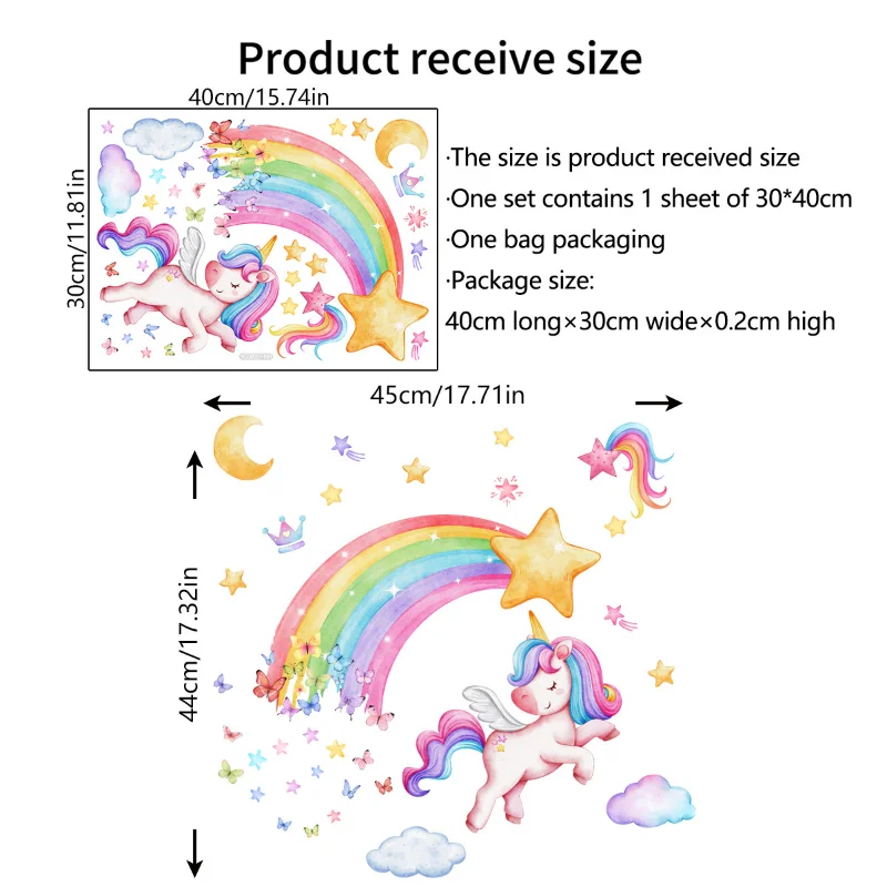 Stars Shine In The Dark Wall Stickers Rainbow Unicorn Phosphorescent Fluorescent Night Light For Baby Bedroom